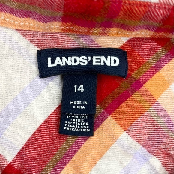Lands End Multicolor Plaid Cotton Flannel Button Up Shirt - Picture 6 of 7